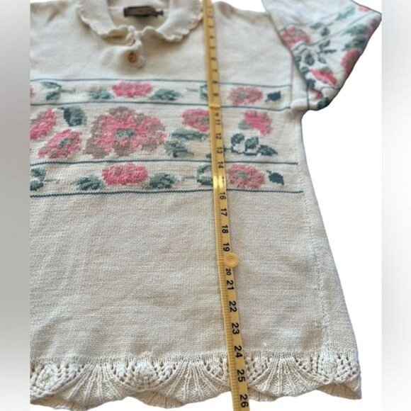 Eddie Bauer Women’s Sweater Size Small Vintage Grannycore Cream Floral Cotton - Picture 9 of 11